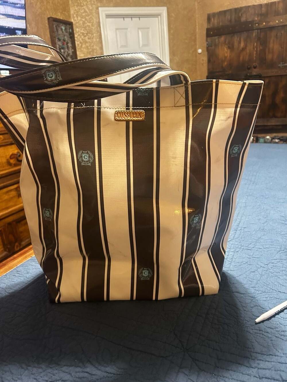 Consuela Benny Grab N Go Jumbo Tote Bag Black and White Striped